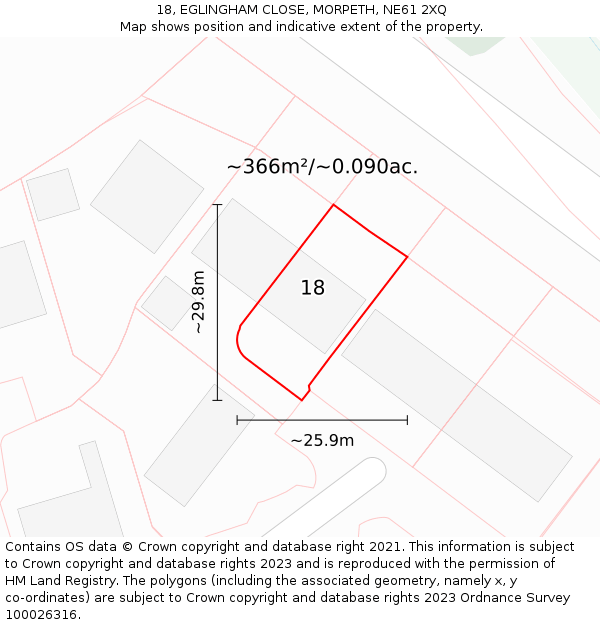 18, EGLINGHAM CLOSE, MORPETH, NE61 2XQ: Plot and title map