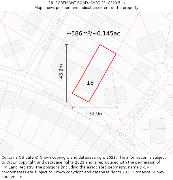 18, EGREMONT ROAD, CARDIFF, CF23 5LN: Plot and title map