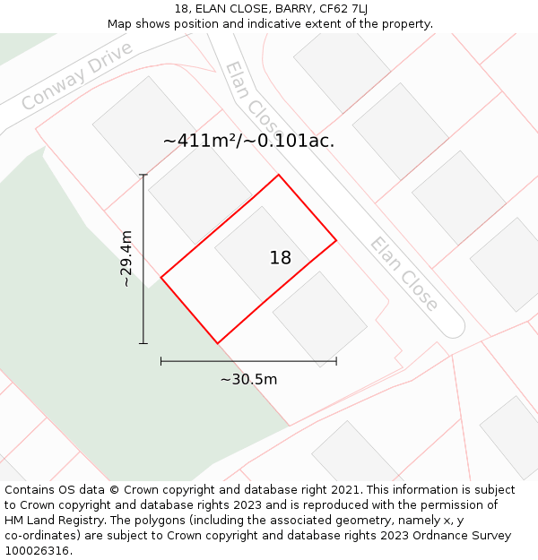 18, ELAN CLOSE, BARRY, CF62 7LJ: Plot and title map