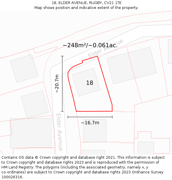 18, ELDER AVENUE, RUGBY, CV21 1TE: Plot and title map