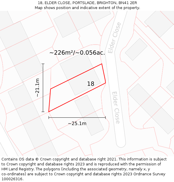 18, ELDER CLOSE, PORTSLADE, BRIGHTON, BN41 2ER: Plot and title map