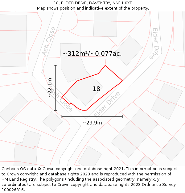 18, ELDER DRIVE, DAVENTRY, NN11 0XE: Plot and title map
