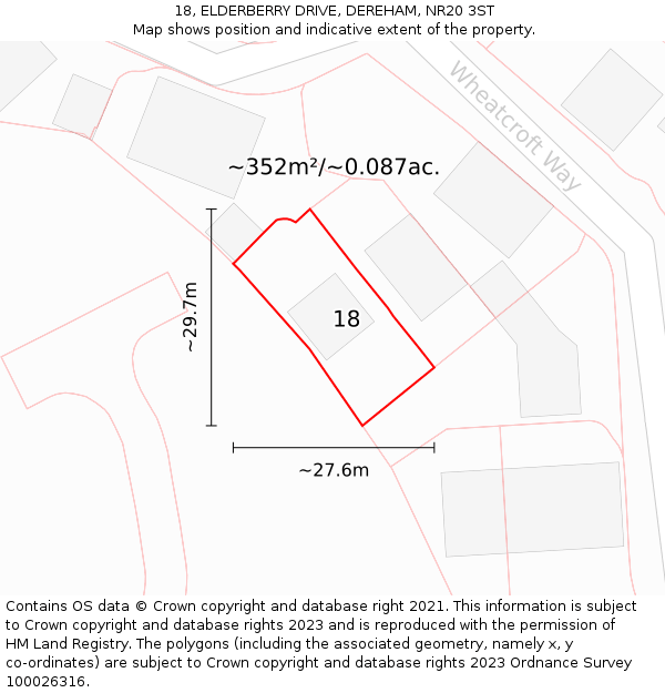 18, ELDERBERRY DRIVE, DEREHAM, NR20 3ST: Plot and title map