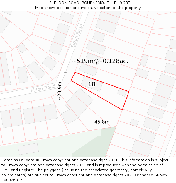 18, ELDON ROAD, BOURNEMOUTH, BH9 2RT: Plot and title map