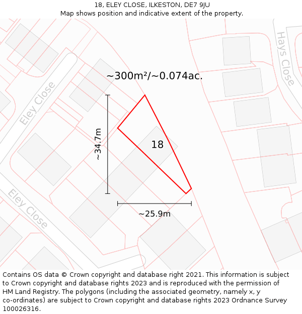 18, ELEY CLOSE, ILKESTON, DE7 9JU: Plot and title map