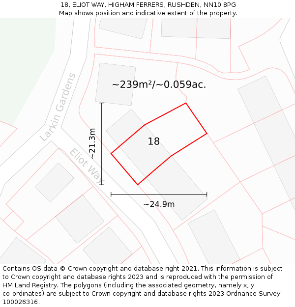 18, ELIOT WAY, HIGHAM FERRERS, RUSHDEN, NN10 8PG: Plot and title map