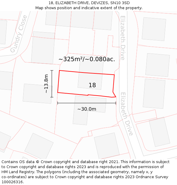 18, ELIZABETH DRIVE, DEVIZES, SN10 3SD: Plot and title map