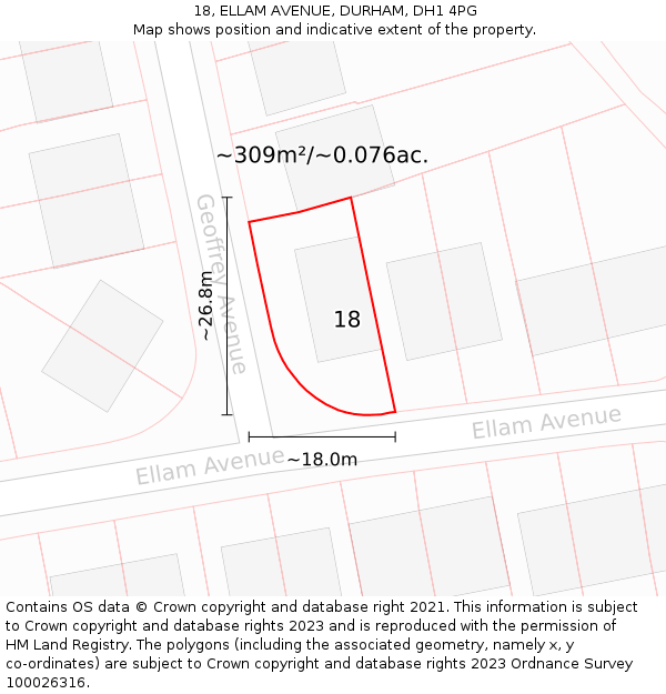 18, ELLAM AVENUE, DURHAM, DH1 4PG: Plot and title map