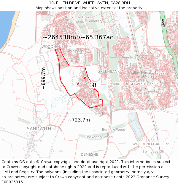 18, ELLEN DRIVE, WHITEHAVEN, CA28 9DH: Plot and title map