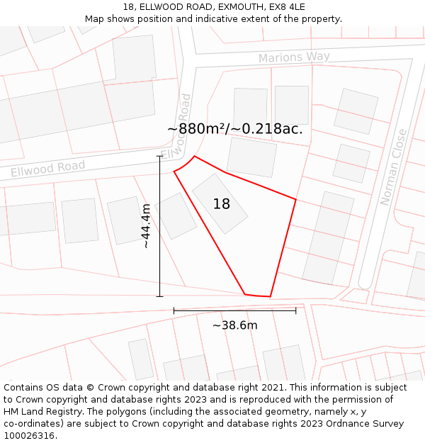 18, ELLWOOD ROAD, EXMOUTH, EX8 4LE: Plot and title map