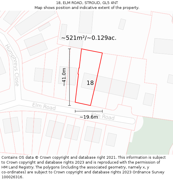18, ELM ROAD, STROUD, GL5 4NT: Plot and title map