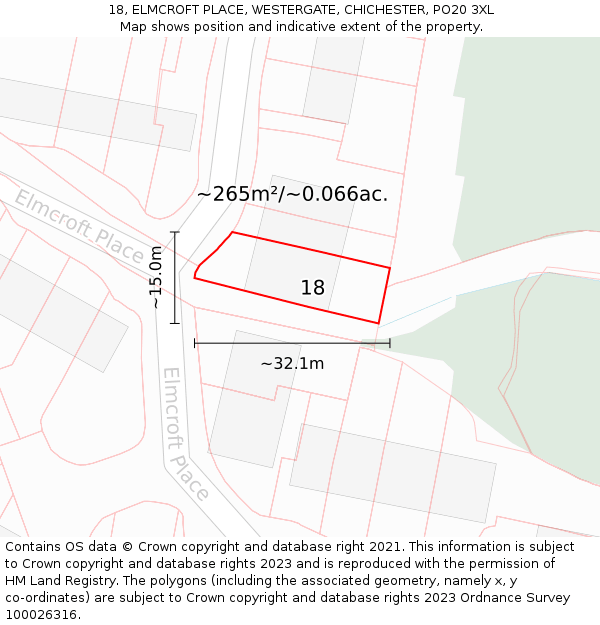 18, ELMCROFT PLACE, WESTERGATE, CHICHESTER, PO20 3XL: Plot and title map