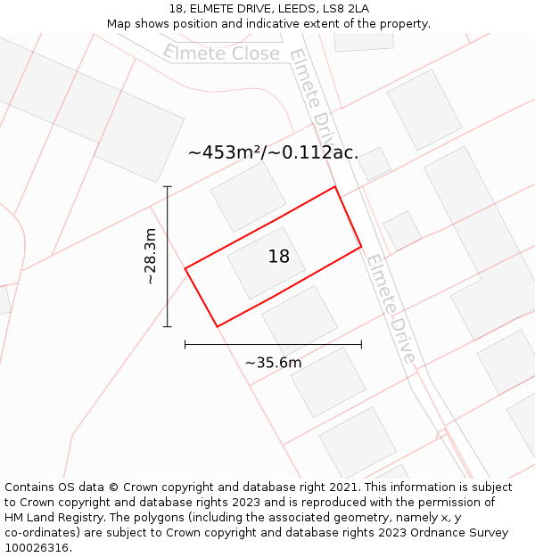 18, ELMETE DRIVE, LEEDS, LS8 2LA: Plot and title map