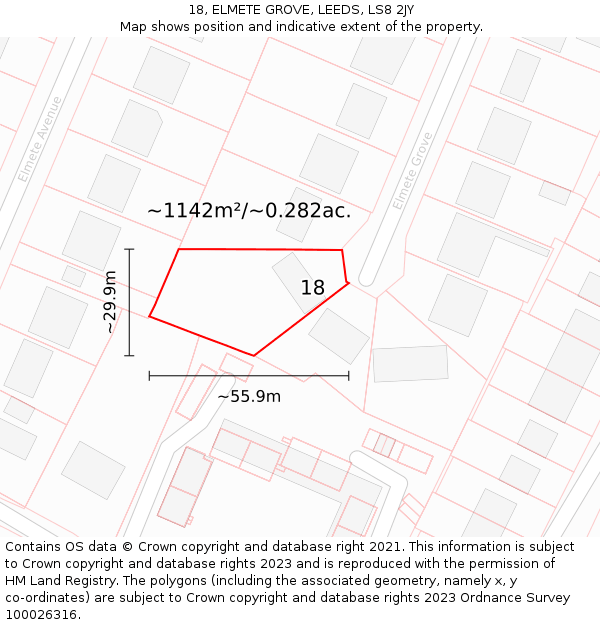 18, ELMETE GROVE, LEEDS, LS8 2JY: Plot and title map