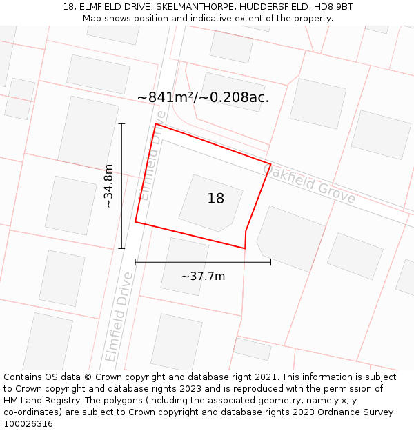 18, ELMFIELD DRIVE, SKELMANTHORPE, HUDDERSFIELD, HD8 9BT: Plot and title map