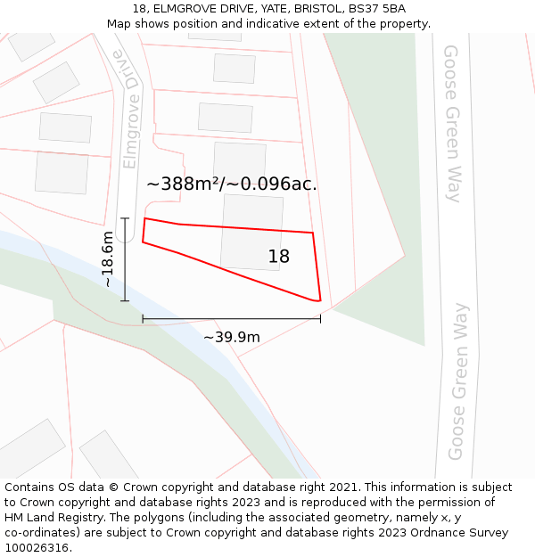 18, ELMGROVE DRIVE, YATE, BRISTOL, BS37 5BA: Plot and title map