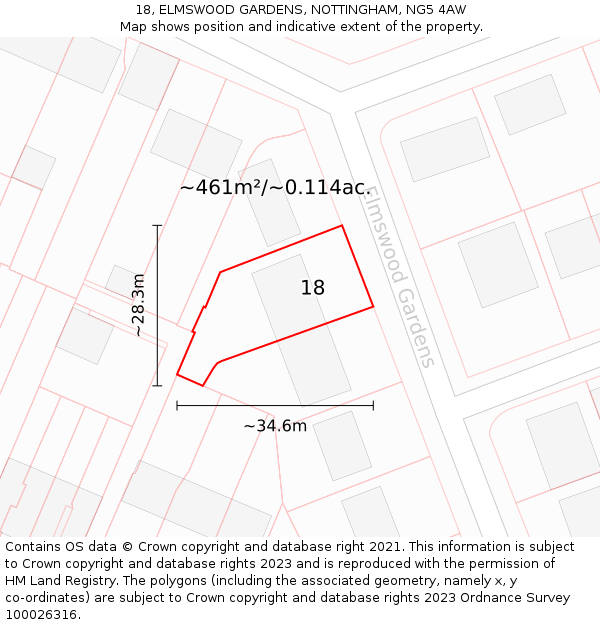 18, ELMSWOOD GARDENS, NOTTINGHAM, NG5 4AW: Plot and title map
