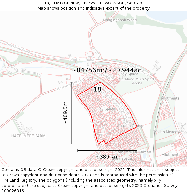 18, ELMTON VIEW, CRESWELL, WORKSOP, S80 4PG: Plot and title map