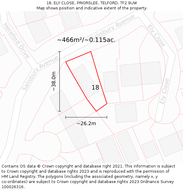 18, ELY CLOSE, PRIORSLEE, TELFORD, TF2 9UW: Plot and title map