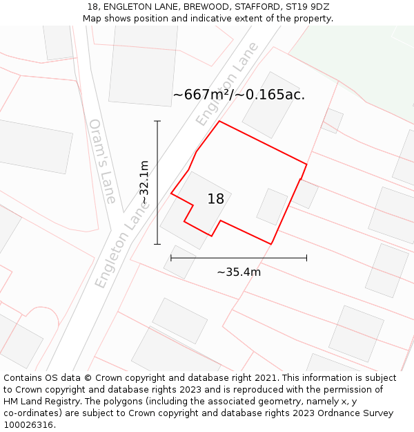 18, ENGLETON LANE, BREWOOD, STAFFORD, ST19 9DZ: Plot and title map