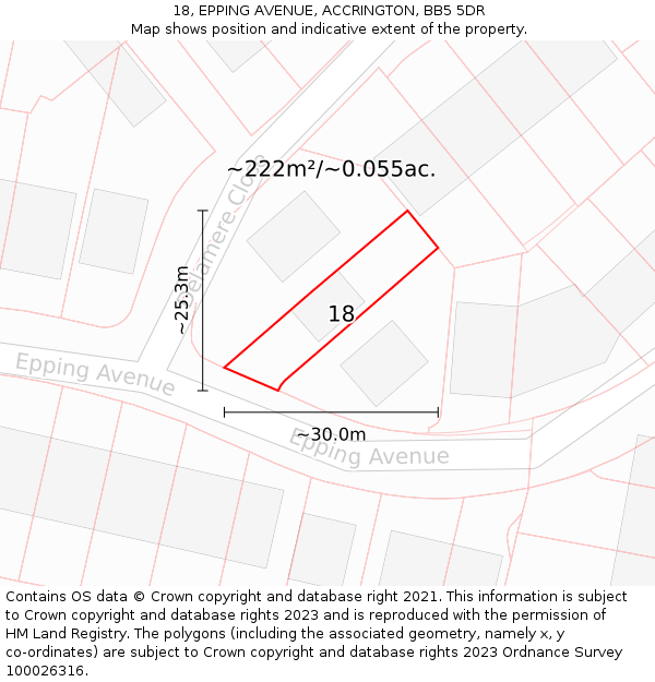 18, EPPING AVENUE, ACCRINGTON, BB5 5DR: Plot and title map