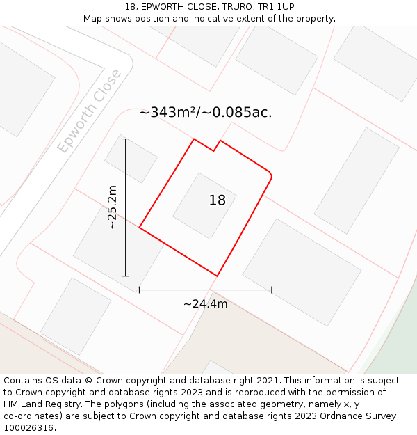 18, EPWORTH CLOSE, TRURO, TR1 1UP: Plot and title map