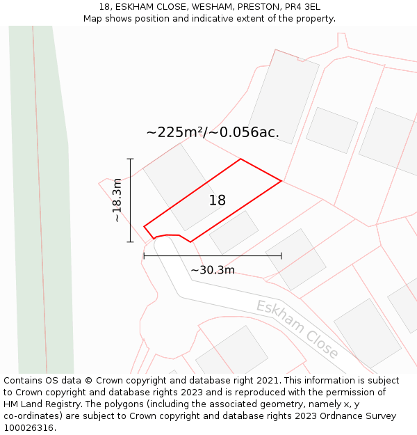 18, ESKHAM CLOSE, WESHAM, PRESTON, PR4 3EL: Plot and title map