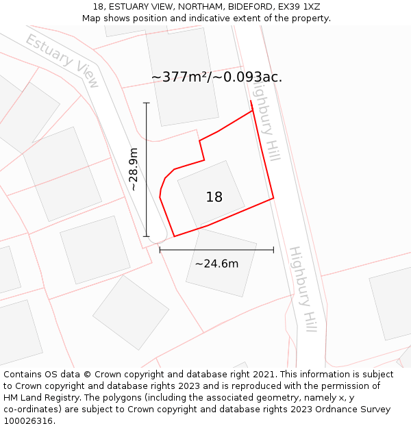 18, ESTUARY VIEW, NORTHAM, BIDEFORD, EX39 1XZ: Plot and title map