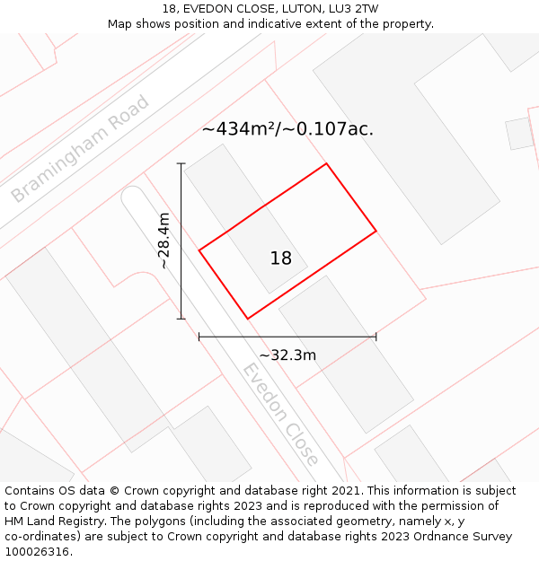 18, EVEDON CLOSE, LUTON, LU3 2TW: Plot and title map