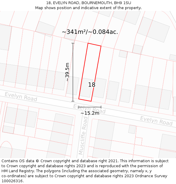 18, EVELYN ROAD, BOURNEMOUTH, BH9 1SU: Plot and title map
