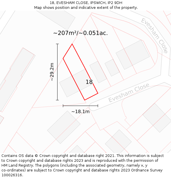 18, EVESHAM CLOSE, IPSWICH, IP2 9DH: Plot and title map