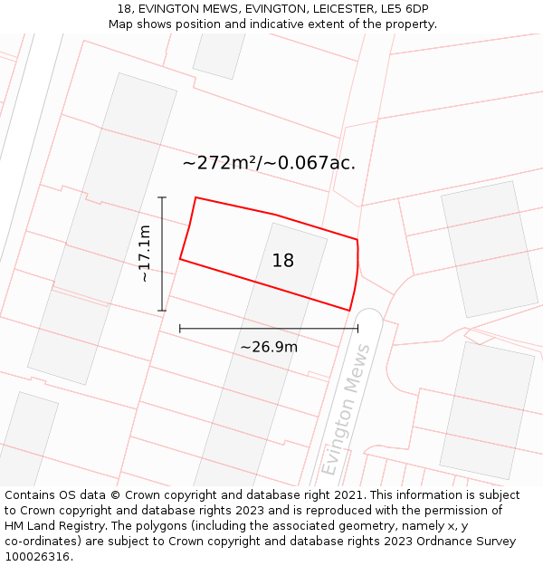 18, EVINGTON MEWS, EVINGTON, LEICESTER, LE5 6DP: Plot and title map