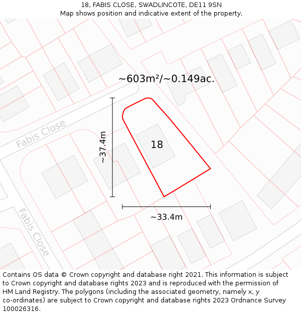 18, FABIS CLOSE, SWADLINCOTE, DE11 9SN: Plot and title map