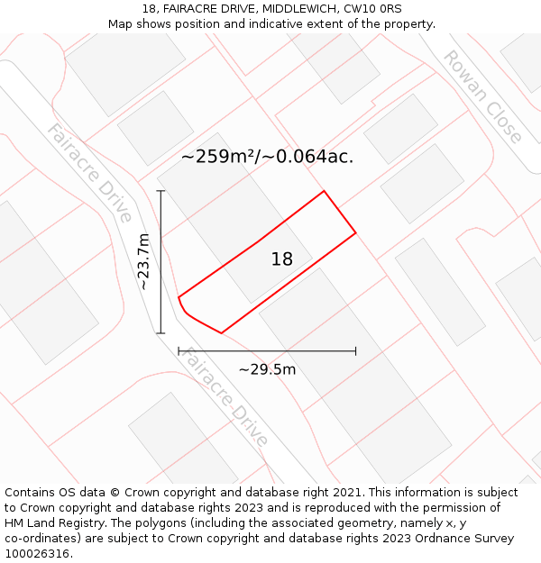 18, FAIRACRE DRIVE, MIDDLEWICH, CW10 0RS: Plot and title map