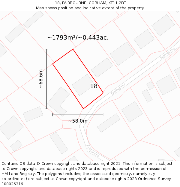 18, FAIRBOURNE, COBHAM, KT11 2BT: Plot and title map