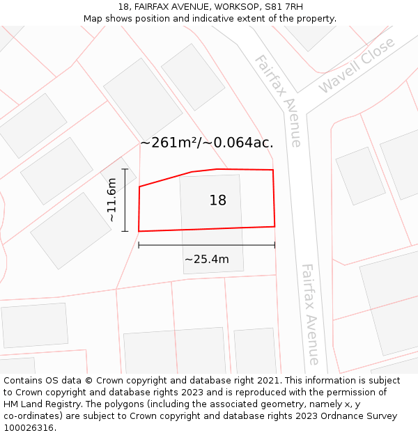18, FAIRFAX AVENUE, WORKSOP, S81 7RH: Plot and title map