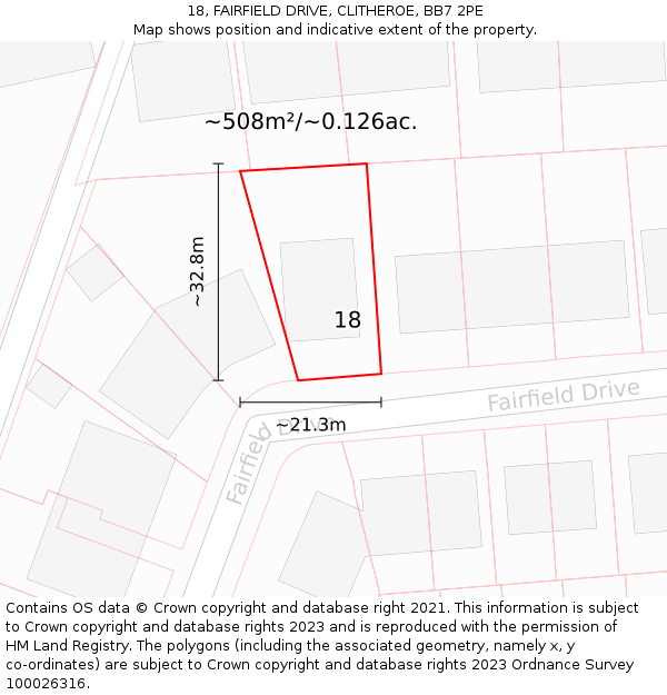 18, FAIRFIELD DRIVE, CLITHEROE, BB7 2PE: Plot and title map