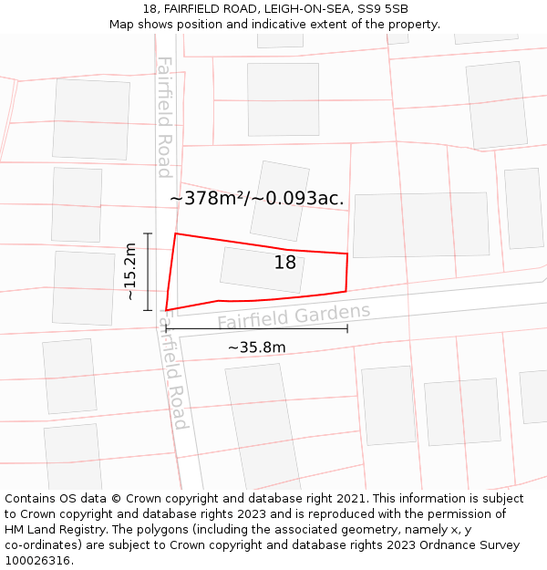 18, FAIRFIELD ROAD, LEIGH-ON-SEA, SS9 5SB: Plot and title map