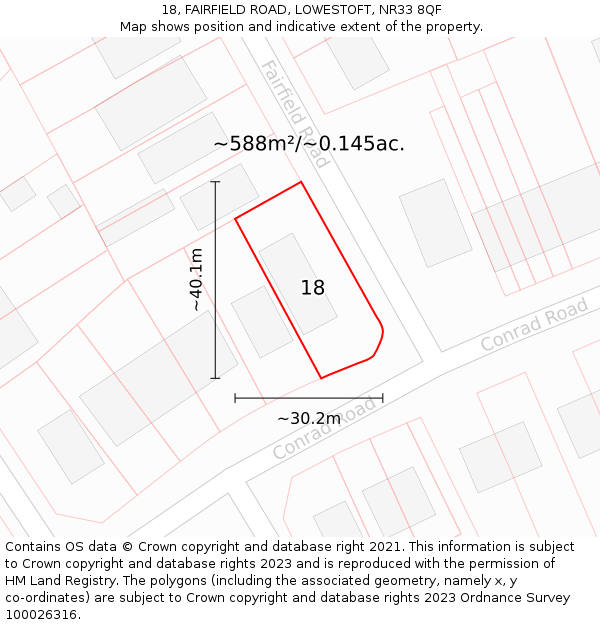 18, FAIRFIELD ROAD, LOWESTOFT, NR33 8QF: Plot and title map