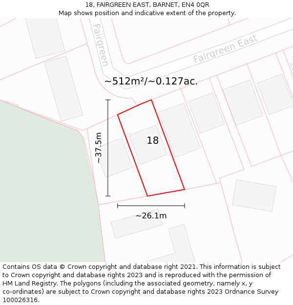 18, FAIRGREEN EAST, BARNET, EN4 0QR: Plot and title map