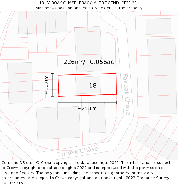 18, FAIROAK CHASE, BRACKLA, BRIDGEND, CF31 2PH: Plot and title map