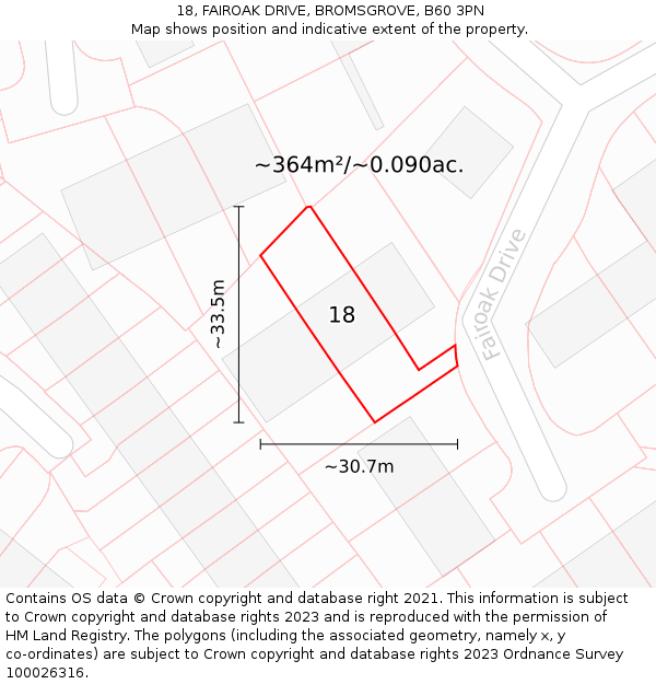 18, FAIROAK DRIVE, BROMSGROVE, B60 3PN: Plot and title map
