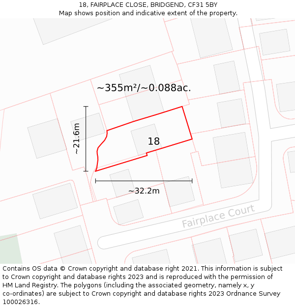 18, FAIRPLACE CLOSE, BRIDGEND, CF31 5BY: Plot and title map