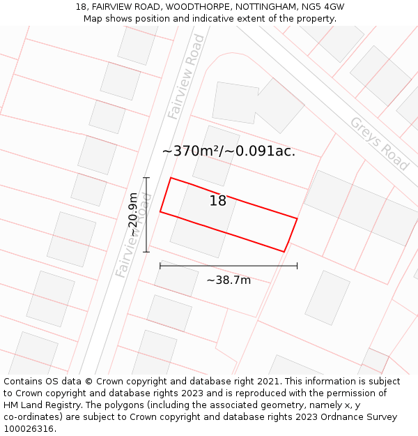 18, FAIRVIEW ROAD, WOODTHORPE, NOTTINGHAM, NG5 4GW: Plot and title map