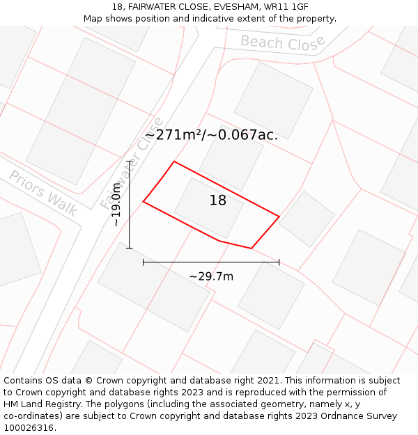 18, FAIRWATER CLOSE, EVESHAM, WR11 1GF: Plot and title map