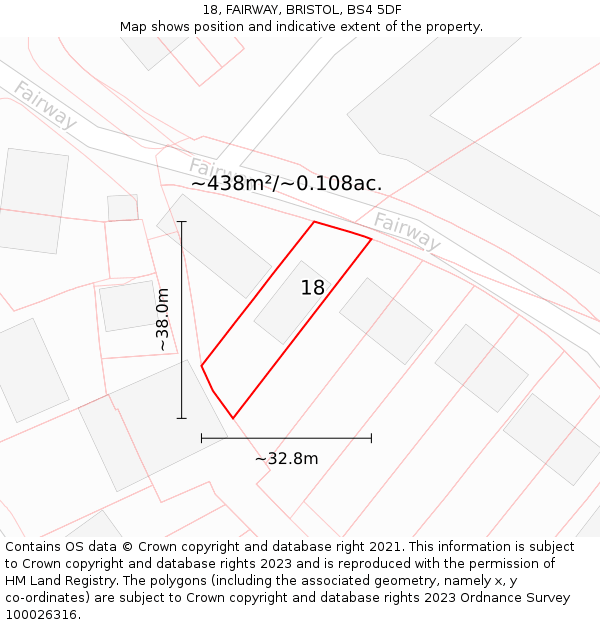 18, FAIRWAY, BRISTOL, BS4 5DF: Plot and title map