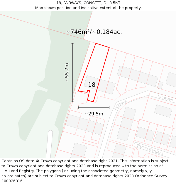 18, FAIRWAYS, CONSETT, DH8 5NT: Plot and title map