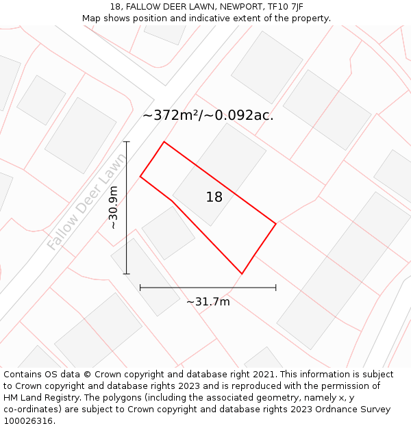 18, FALLOW DEER LAWN, NEWPORT, TF10 7JF: Plot and title map