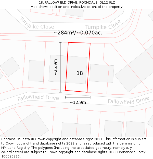 18, FALLOWFIELD DRIVE, ROCHDALE, OL12 6LZ: Plot and title map