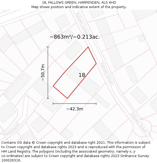 18, FALLOWS GREEN, HARPENDEN, AL5 4HD: Plot and title map